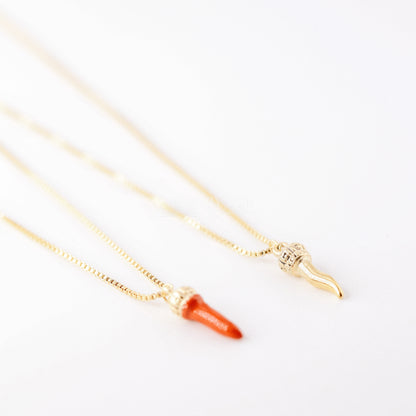 Lucky Horn Necklace • Italian Horn Necklace • Red Horn • Italy Luckycharm Cornicello • Cornetto Necklace • BYSDMJEWELS