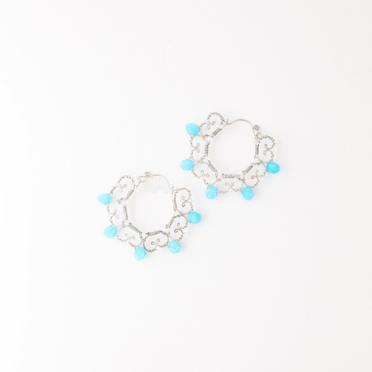 Hoop Earrings with Turquoise Crystals • Silver Turquoise Hoop Earrings • Dainty Hoop Earrings • BYSDMJEWELS