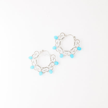 Hoop Earrings with Turquoise Crystals • Silver Turquoise Hoop Earrings • Dainty Hoop Earrings • BYSDMJEWELS