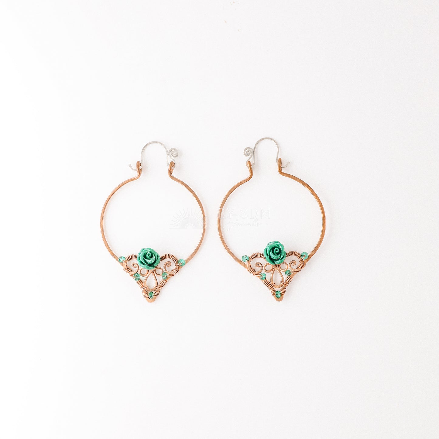 Emerald Hoop Earrings • Green Hoops • May Birthstone • Copper Hoop Earrings • Emerald Jewelry • BYSDMJEWELS