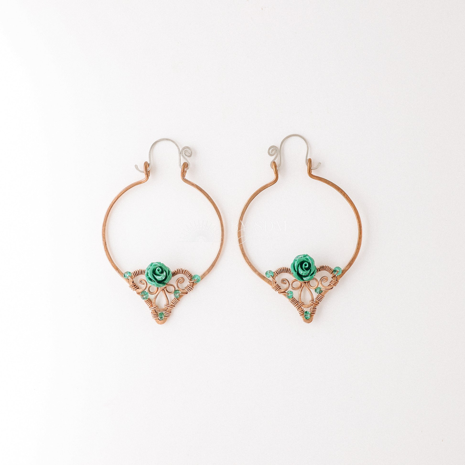 Emerald Hoop Earrings • Green Hoops • May Birthstone • Copper Hoop Earrings • Emerald Jewelry • BYSDMJEWELS