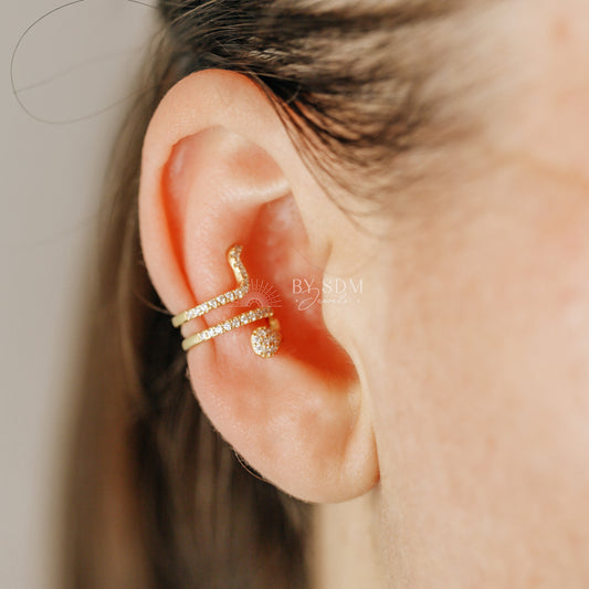 Snake Conch Ear Cuff Earring, Cz Serpent Ear Cuff, Silver, Gold, BYSDMJEWELS