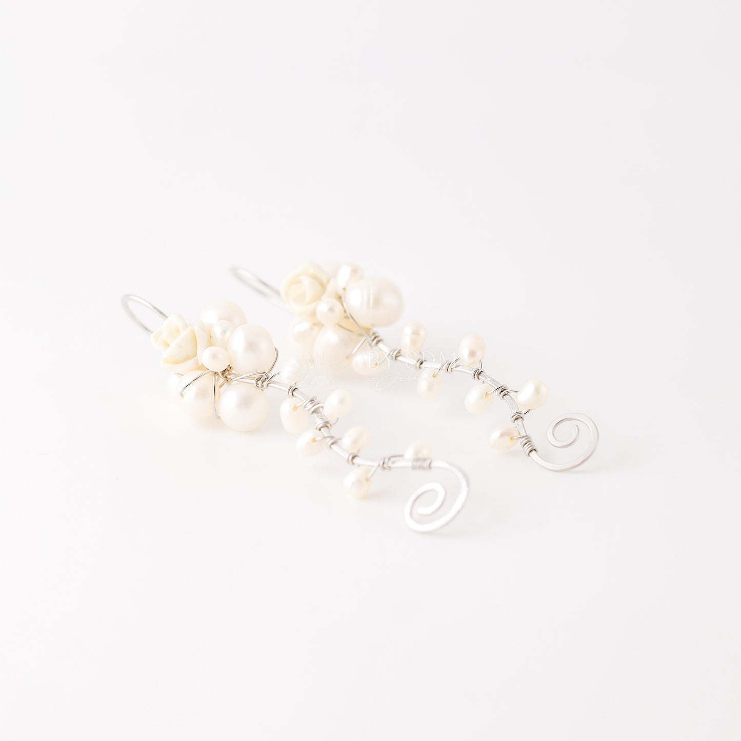 Floral Pearl Earrings • Floral Pearl Bridal Earrings • Floral Wedding Earrings • Floral Pearl Wedding Earrings • BYSDMJEWELS