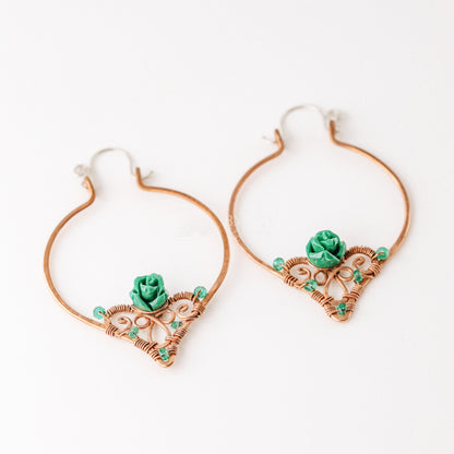 Emerald Hoop Earrings • Green Hoops • May Birthstone • Copper Hoop Earrings • Emerald Jewelry • BYSDMJEWELS