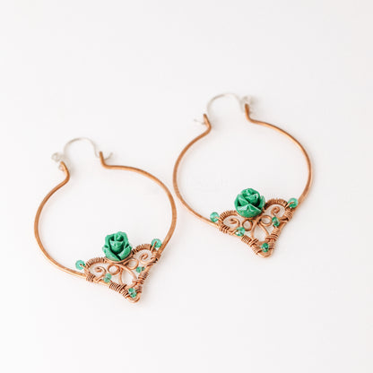 Emerald Hoop Earrings • Green Hoops • May Birthstone • Copper Hoop Earrings • Emerald Jewelry • BYSDMJEWELS