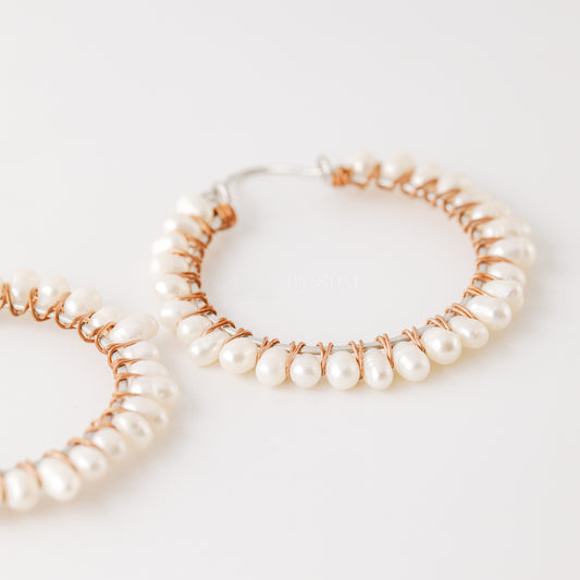 Pearl Earrings • Pearl Hoops • Pearl Hoop Earrings • BYSDMJEWELS