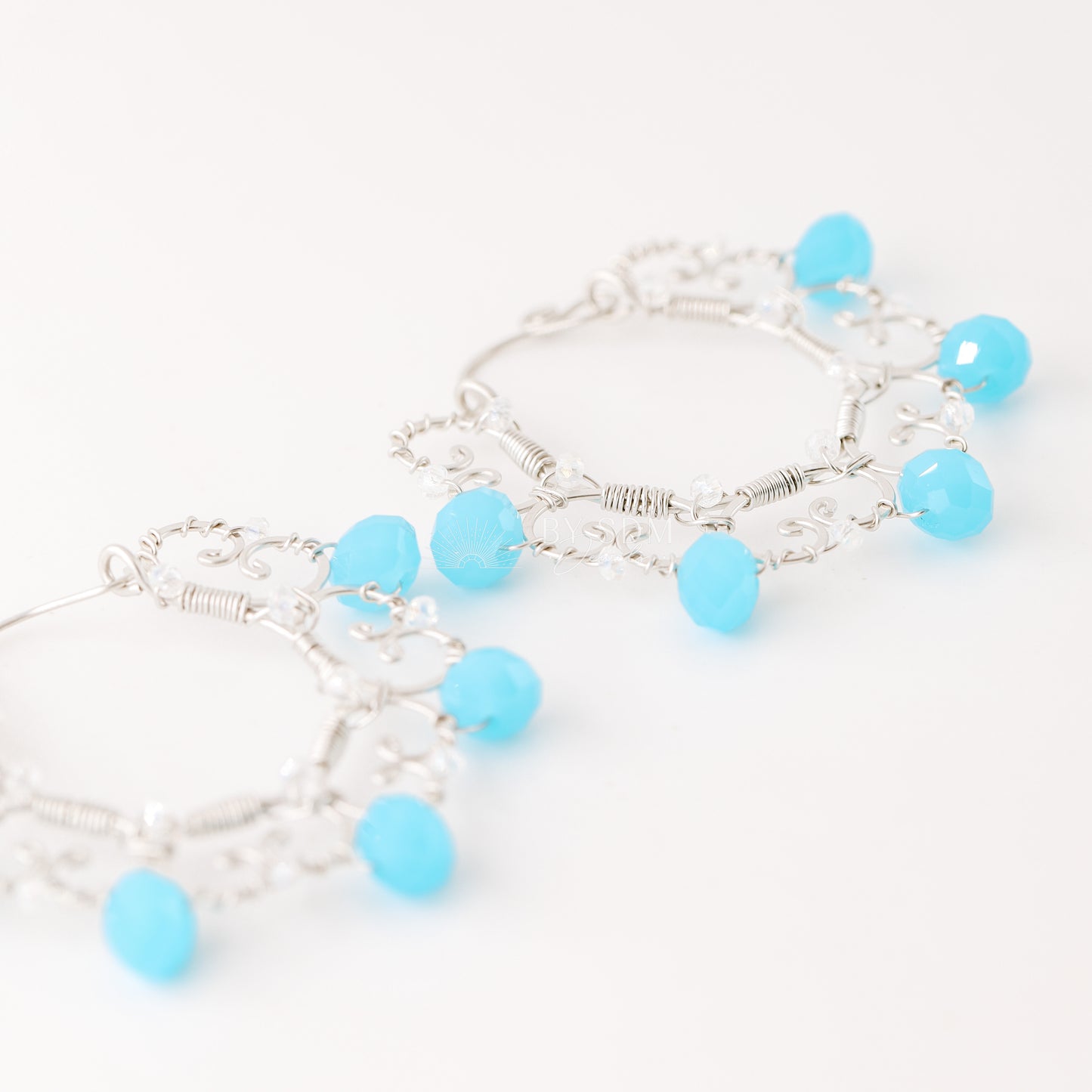 Hoop Earrings with Turquoise Crystals • Silver Turquoise Hoop Earrings • Dainty Hoop Earrings • BYSDMJEWELS