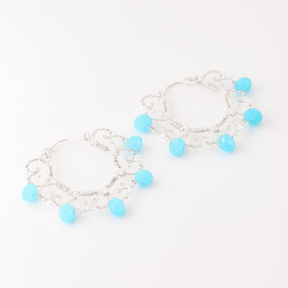 Hoop Earrings with Turquoise Crystals • Silver Turquoise Hoop Earrings • Dainty Hoop Earrings • BYSDMJEWELS