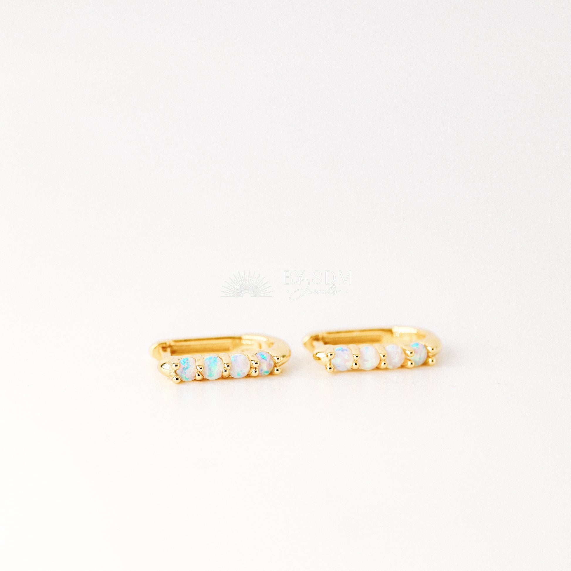 Tiny Gold Opal U Earrings • Oval Hoop Huggie Earrings • BYSDMJEWELS