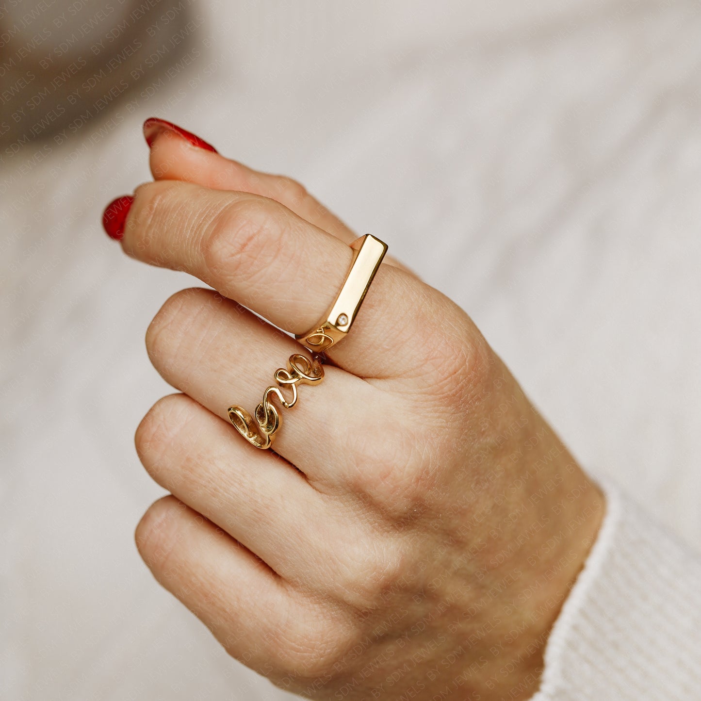 Gold Love Band Ring • Dainty Love Script Ring Women • Minimalist Love Word Ring • Cursive Love Ring • Small Promise Ring Gold • BYSDMJEWELS