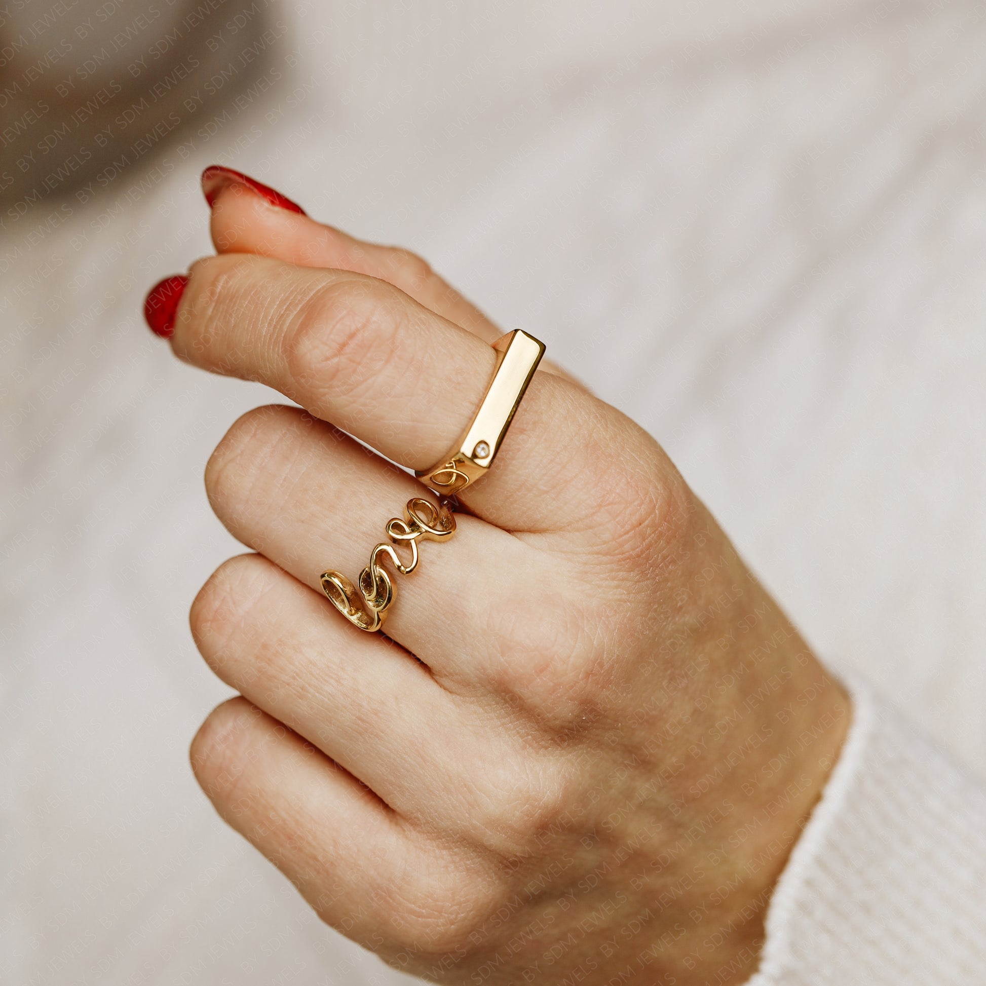 Gold Love Band Ring • Dainty Love Script Ring Women • Minimalist Love Word Ring • Cursive Love Ring • Small Promise Ring Gold • BYSDMJEWELS