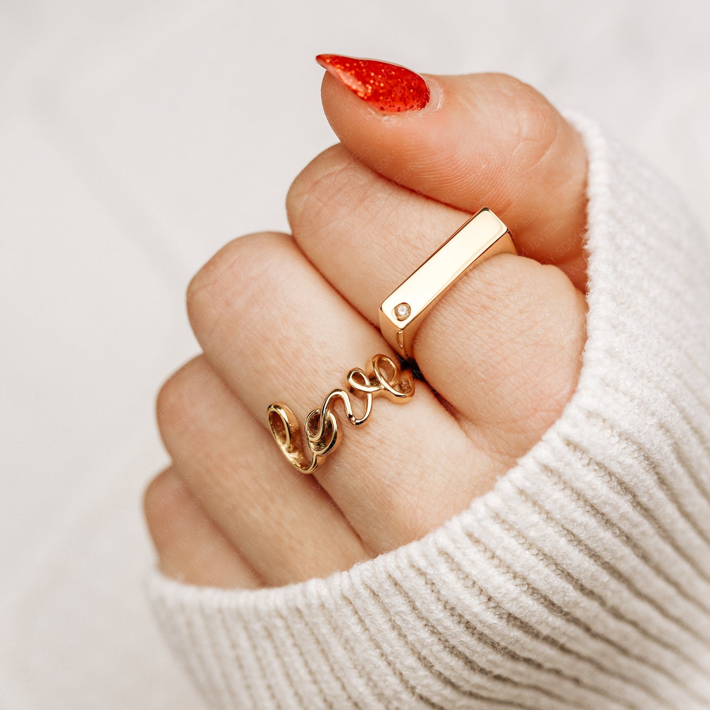 Gold Love Band Ring • Dainty Love Script Ring Women • Minimalist Love Word Ring • Cursive Love Ring • Small Promise Ring Gold • BYSDMJEWELS