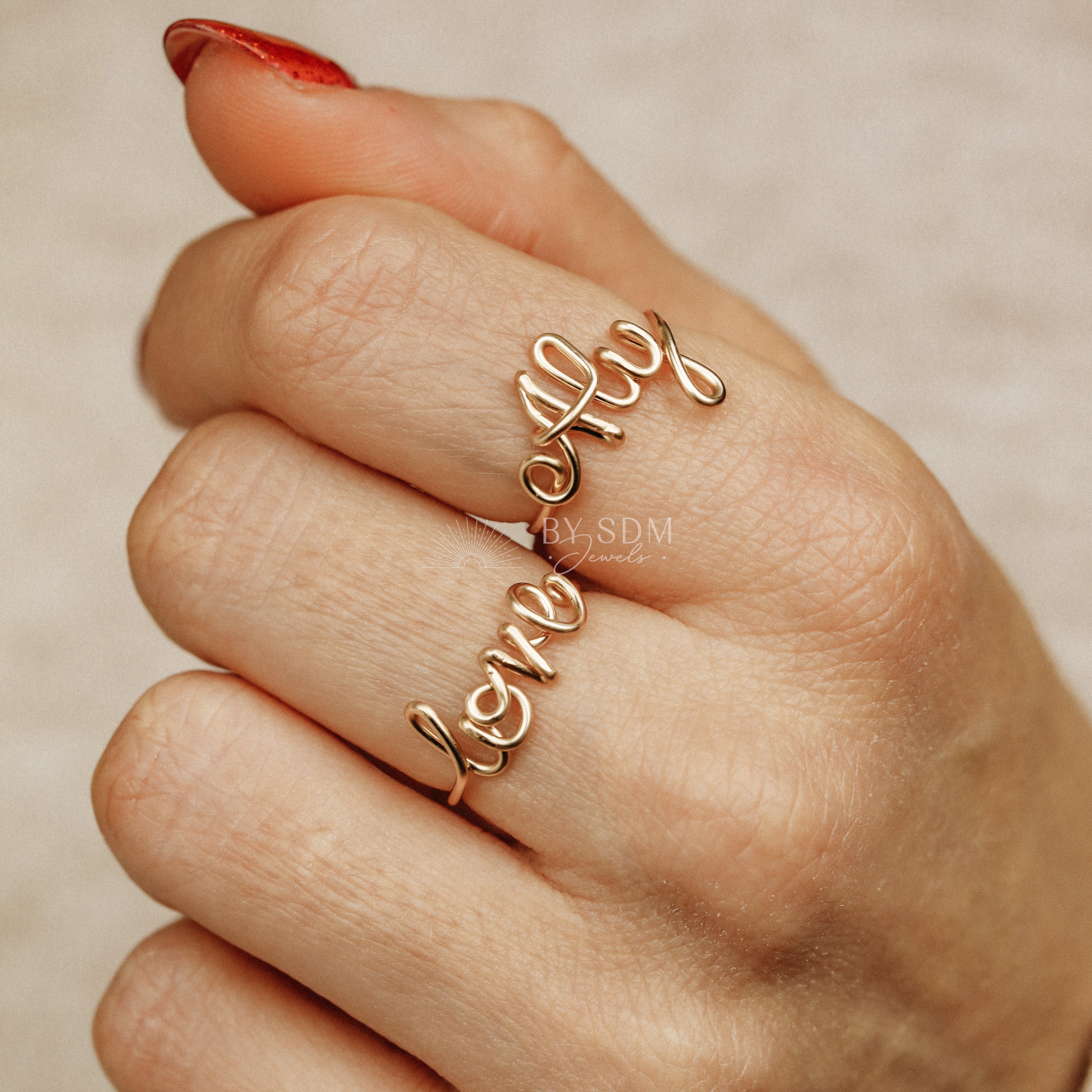 Custom Double Name Ring - 14K Solid Gold - Dainty Two Name Stacking Ring –  Gelin Diamond