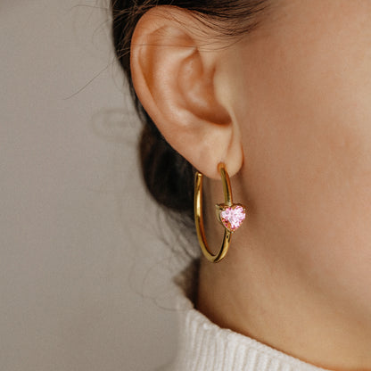 Diamond Heart Earrings • Love Heart Hoops Perfect for Stacking Earrings • Perfect Gift for Girlfriend • BYSDMJEWELS