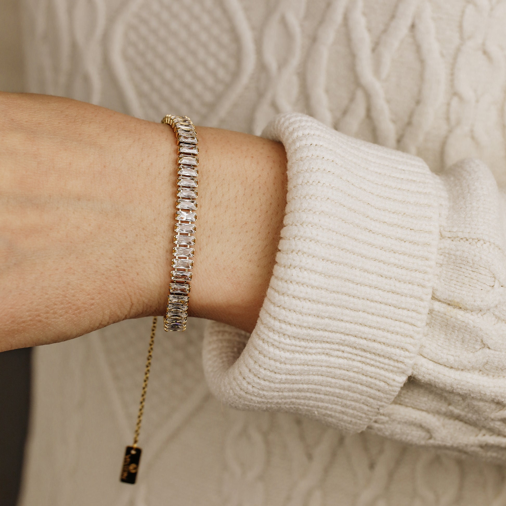 Dainty Gold Baguette Tennis Bracelet with Cubic Zirconia by BYSDMJEWELS