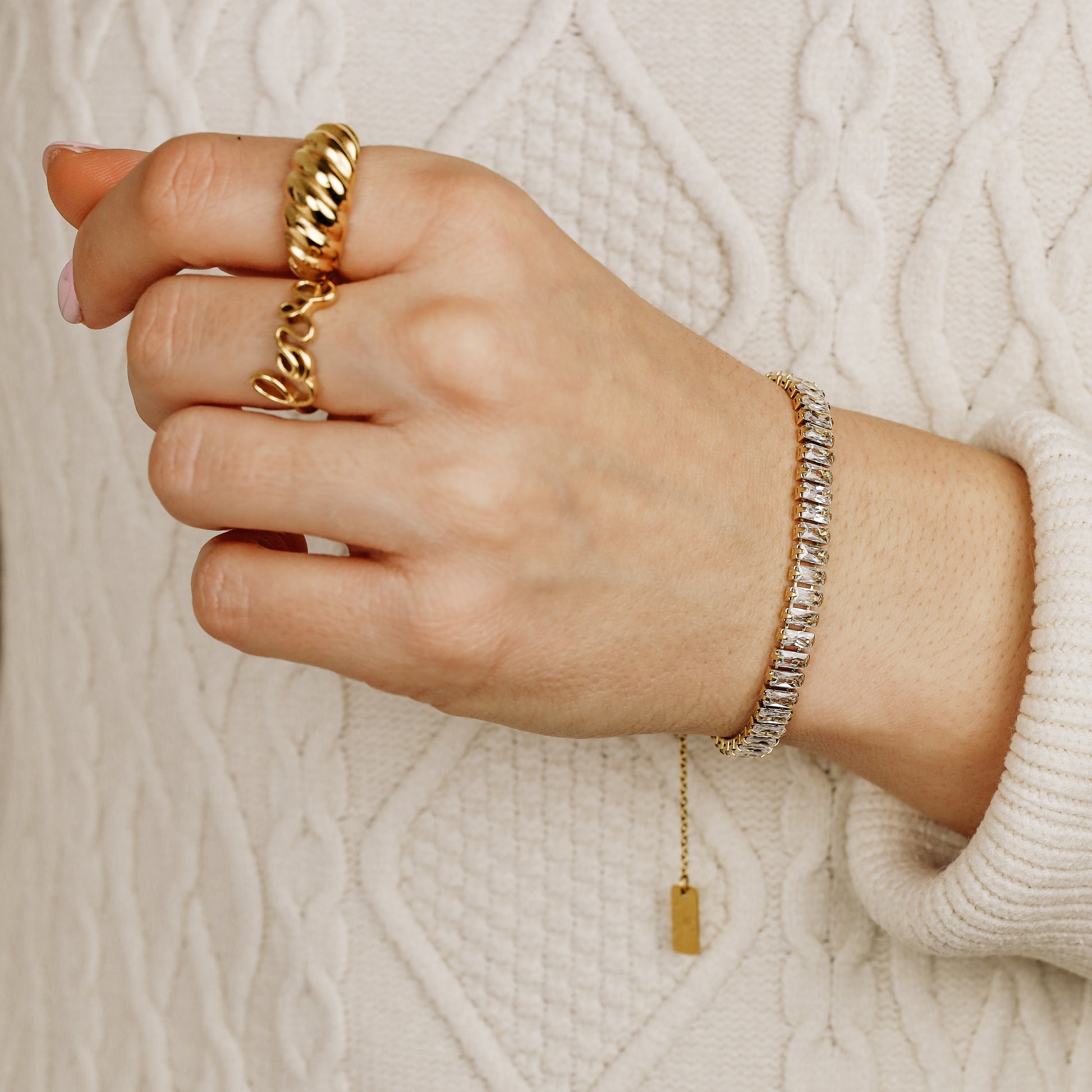 Dainty Gold Baguette Tennis Bracelet with Cubic Zirconia by BYSDMJEWELS