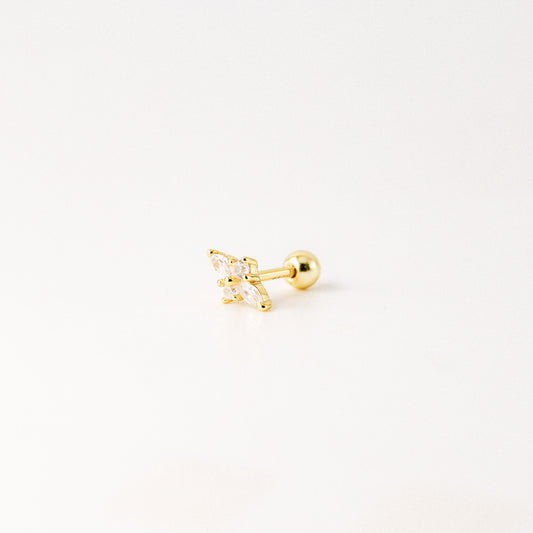 Dainty Gold Tiny Flower Earrings, Four Petals Flower Stud, Tiny Sparkly CZ Studs, Cartilage Earrings, Minimalist Earrings, Piercing Earrings