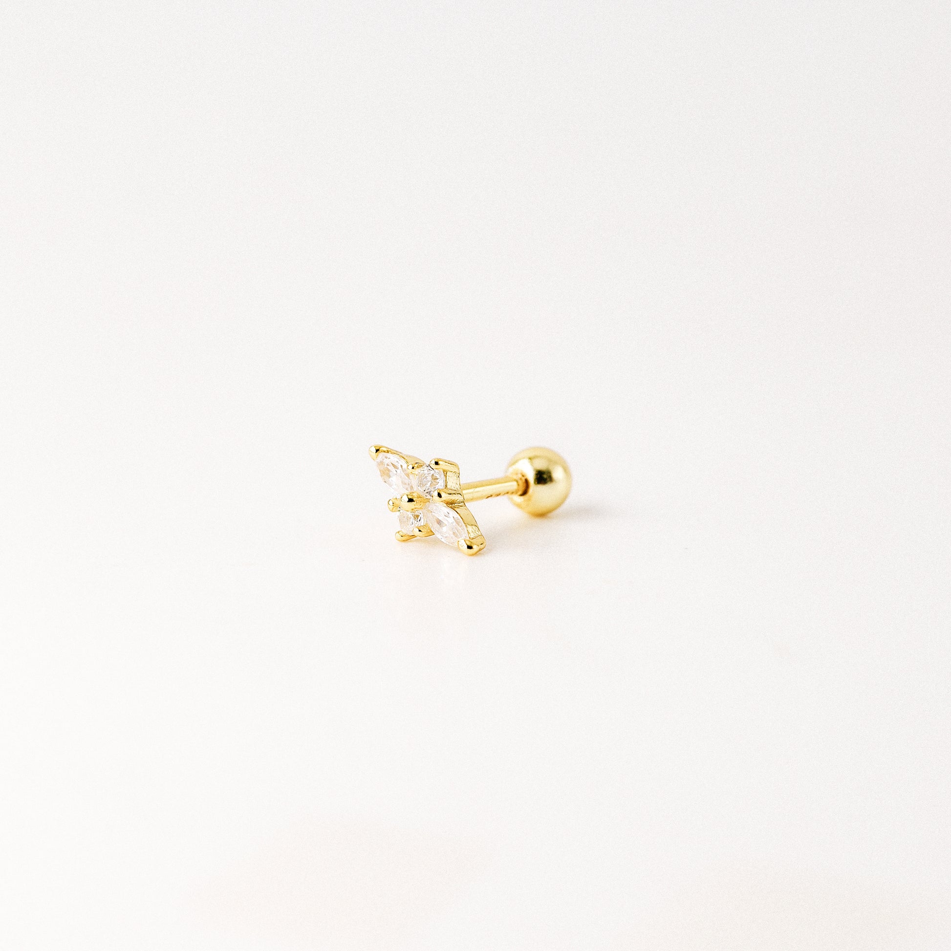 Dainty Gold Tiny Flower Earrings, Four Petals Flower Stud, Tiny Sparkly CZ Studs, Cartilage Earrings, Minimalist Earrings, Piercing Earrings
