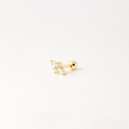 Dainty Gold Tiny Flower Earrings, Four Petals Flower Stud, Tiny Sparkly CZ Studs, Cartilage Earrings, Minimalist Earrings, Piercing Earrings
