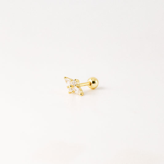 Dainty Gold Tiny Flower Earrings, Four Petals Flower Stud, Tiny Sparkly CZ Studs, Cartilage Earrings, Minimalist Earrings, Piercing Earrings
