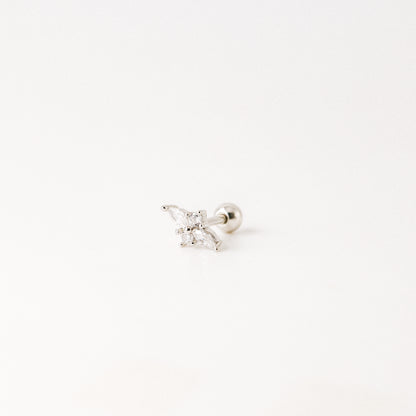 Dainty Gold Tiny Flower Earrings, Four Petals Flower Stud, Tiny Sparkly CZ Studs, Cartilage Earrings, Minimalist Earrings, Piercing Earrings