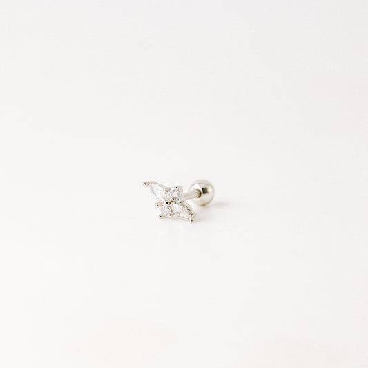 Dainty Gold Tiny Flower Earrings, Four Petals Flower Stud, Tiny Sparkly CZ Studs, Cartilage Earrings, Minimalist Earrings, Piercing Earrings