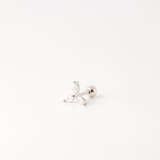 Helix Piercing, Dainty CZ Earring, Cartilage Stud, Targus, Tiny Stud, Lobe Piercing, 20 Gauge, 3 Leaf Piercing, Earring, Auricle Piercing