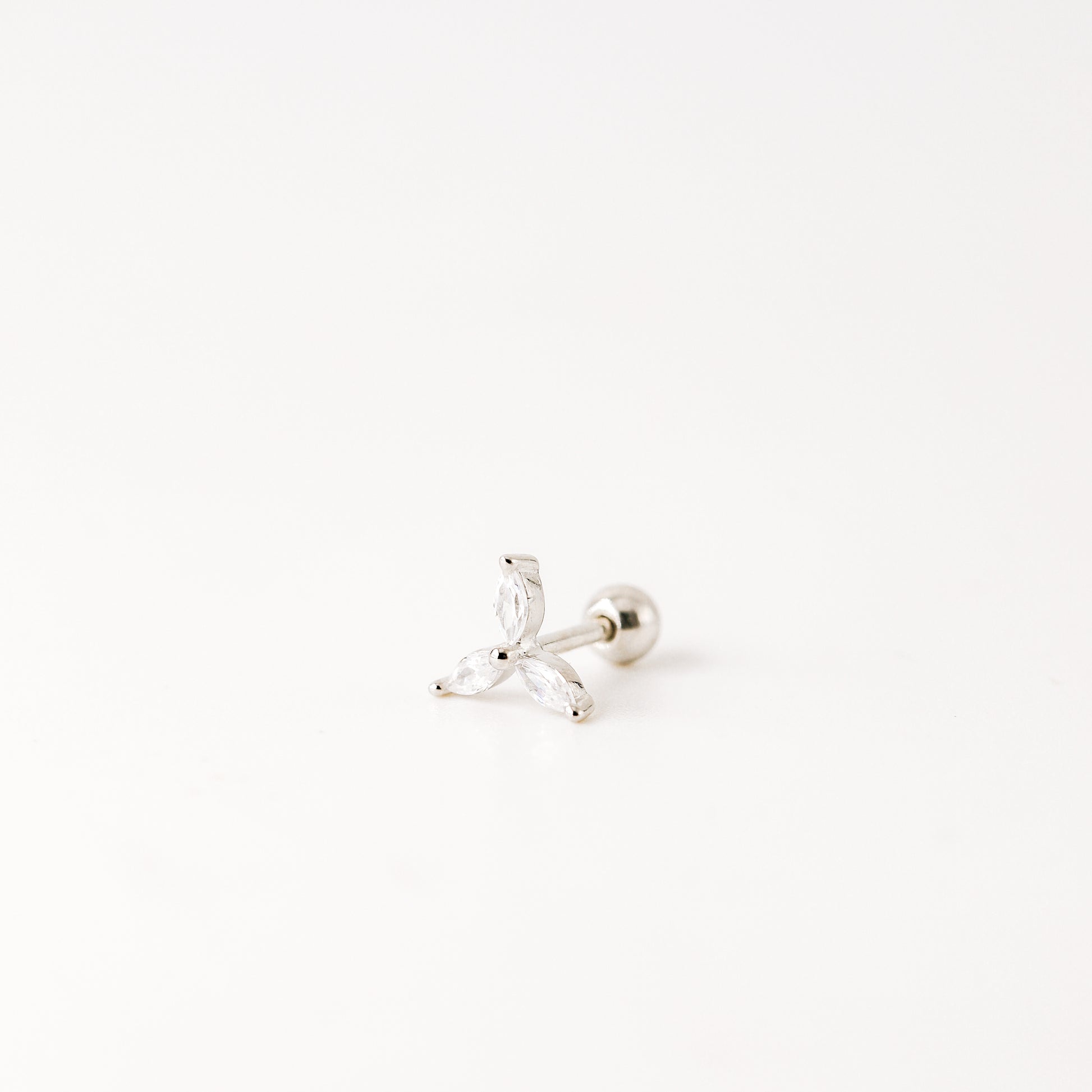 Helix Piercing, Dainty CZ Earring, Cartilage Stud, Targus, Tiny Stud, Lobe Piercing, 20 Gauge, 3 Leaf Piercing, Earring, Auricle Piercing