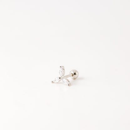 Helix Piercing, Dainty CZ Earring, Cartilage Stud, Targus, Tiny Stud, Lobe Piercing, 20 Gauge, 3 Leaf Piercing, Earring, Auricle Piercing