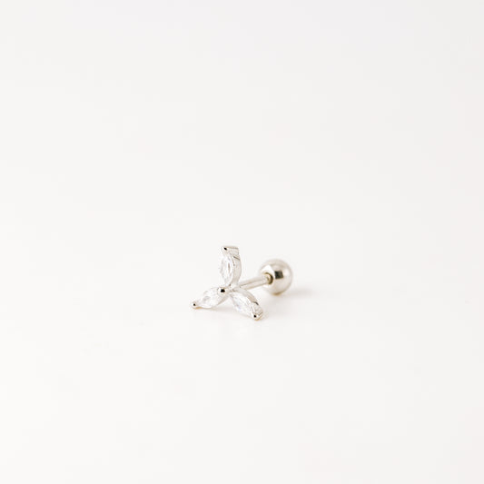 Helix Piercing, Dainty CZ Earring, Cartilage Stud, Targus, Tiny Stud, Lobe Piercing, 20 Gauge, 3 Leaf Piercing, Earring, Auricle Piercing