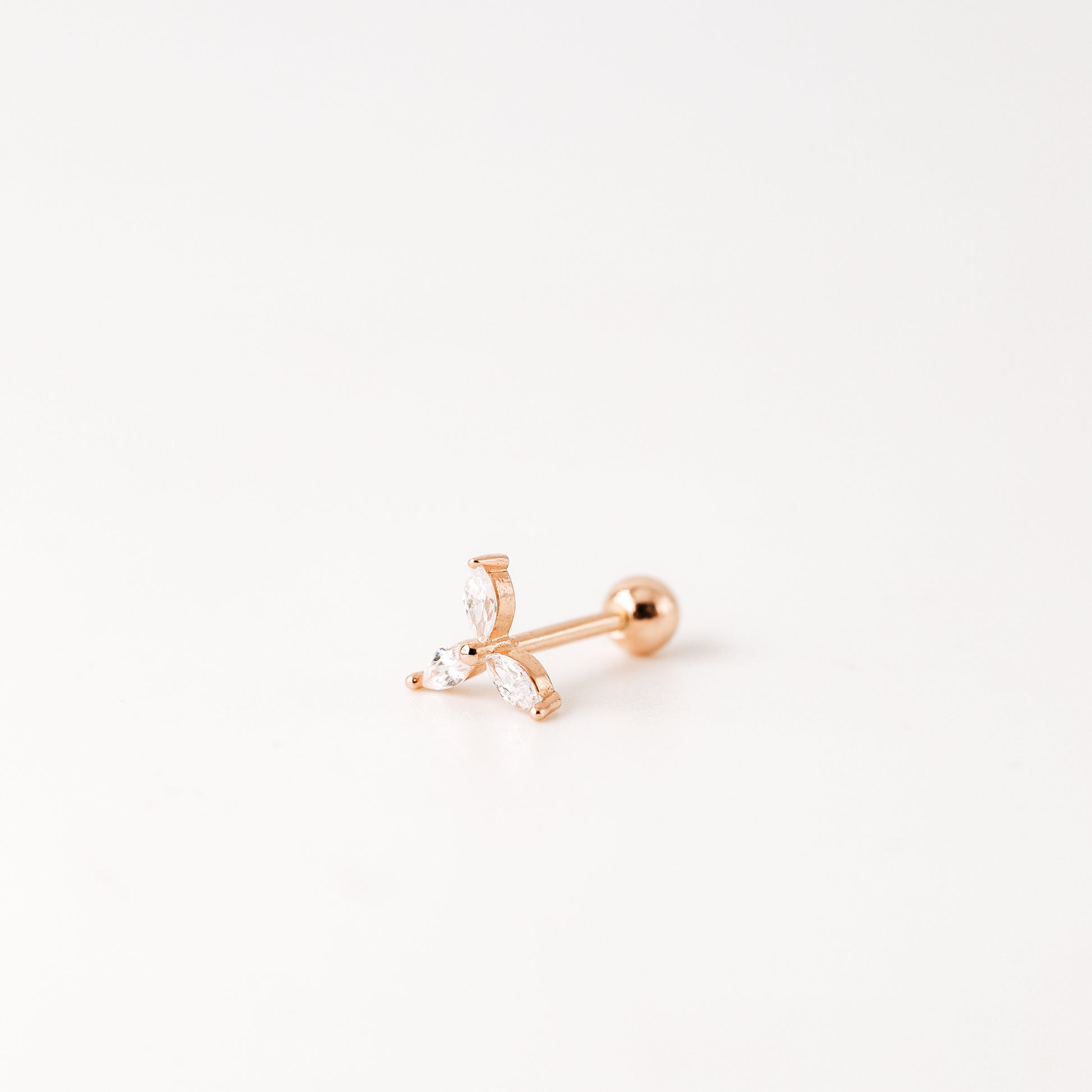 Rose gold marquise tragus stud with cubic zirconia stones