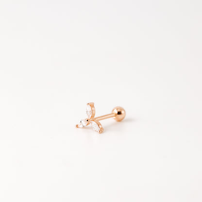 Helix Piercing, Dainty CZ Earring, Cartilage Stud, Targus, Tiny Stud, Lobe Piercing, 20 Gauge, 3 Leaf Piercing, Earring, Auricle Piercing