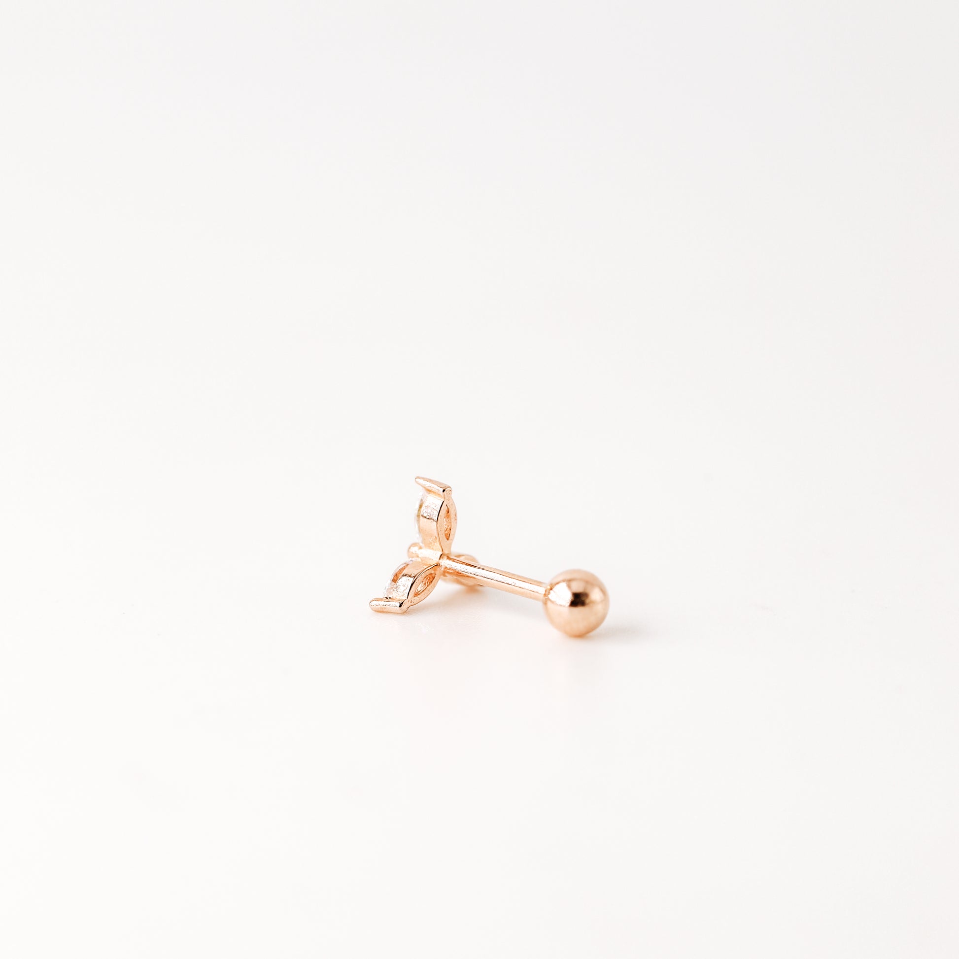 Helix Piercing, Dainty CZ Earring, Cartilage Stud, Targus, Tiny Stud, Lobe Piercing, 20 Gauge, 3 Leaf Piercing, Earring, Auricle Piercing