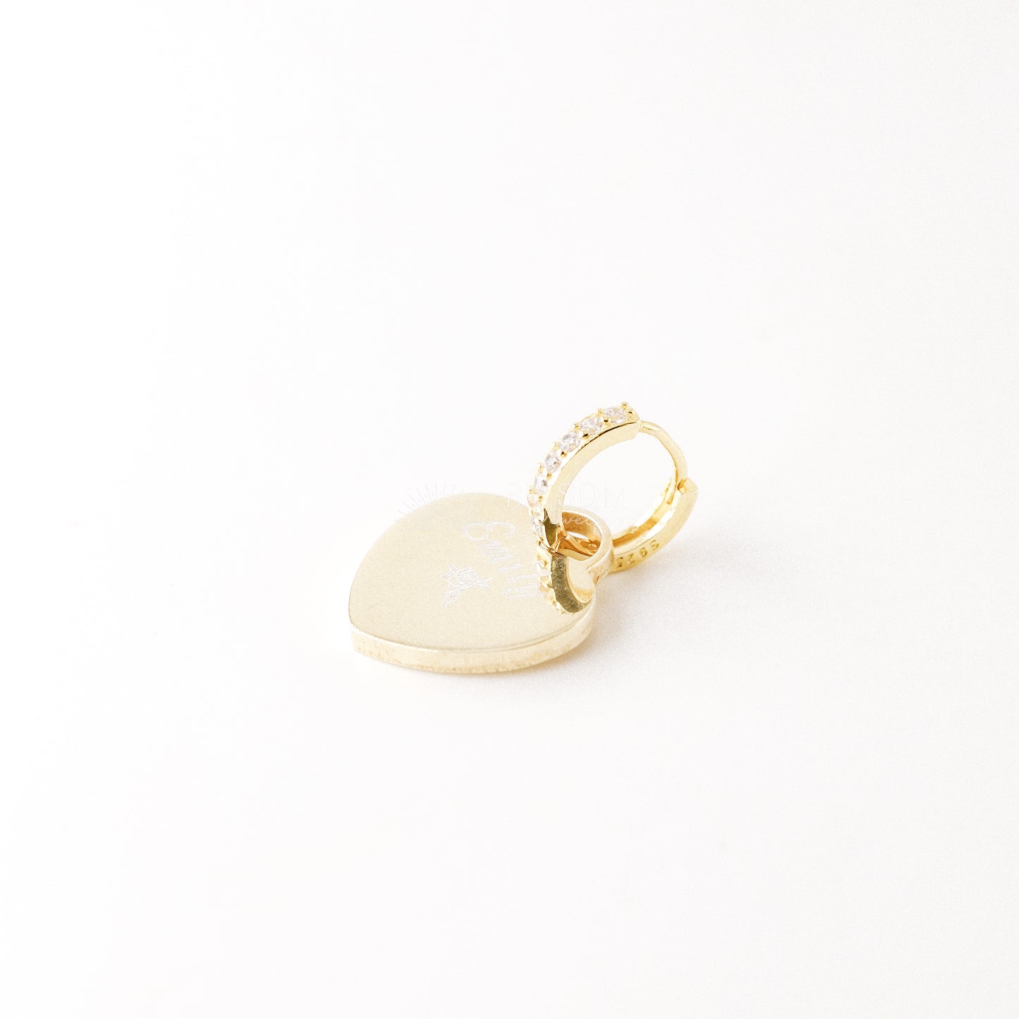 Engraved Hoop Earrings • Custom Name Heart Tag • Charm Earrings • Personalized Heart • Personalized Earrings • BYSDMJEWELS