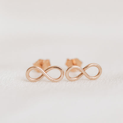 Rose gold infinity knot stud earrings dainty minimalist jewelry