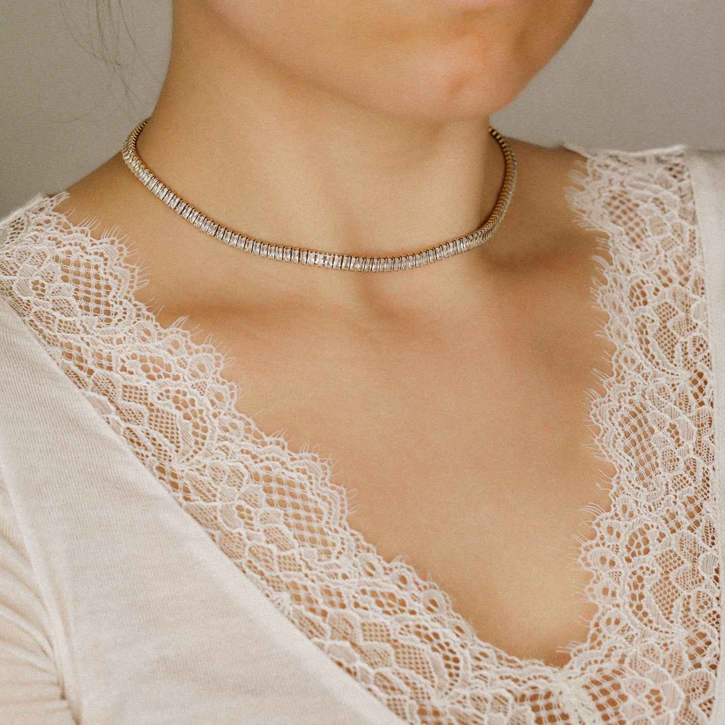 Tennis Baguette Necklace • Cubic Zirconia Choker • Diamond Tennis Necklace • Diamond Necklace Gift • Gold Diamond Chain • BYSDMJEWELS