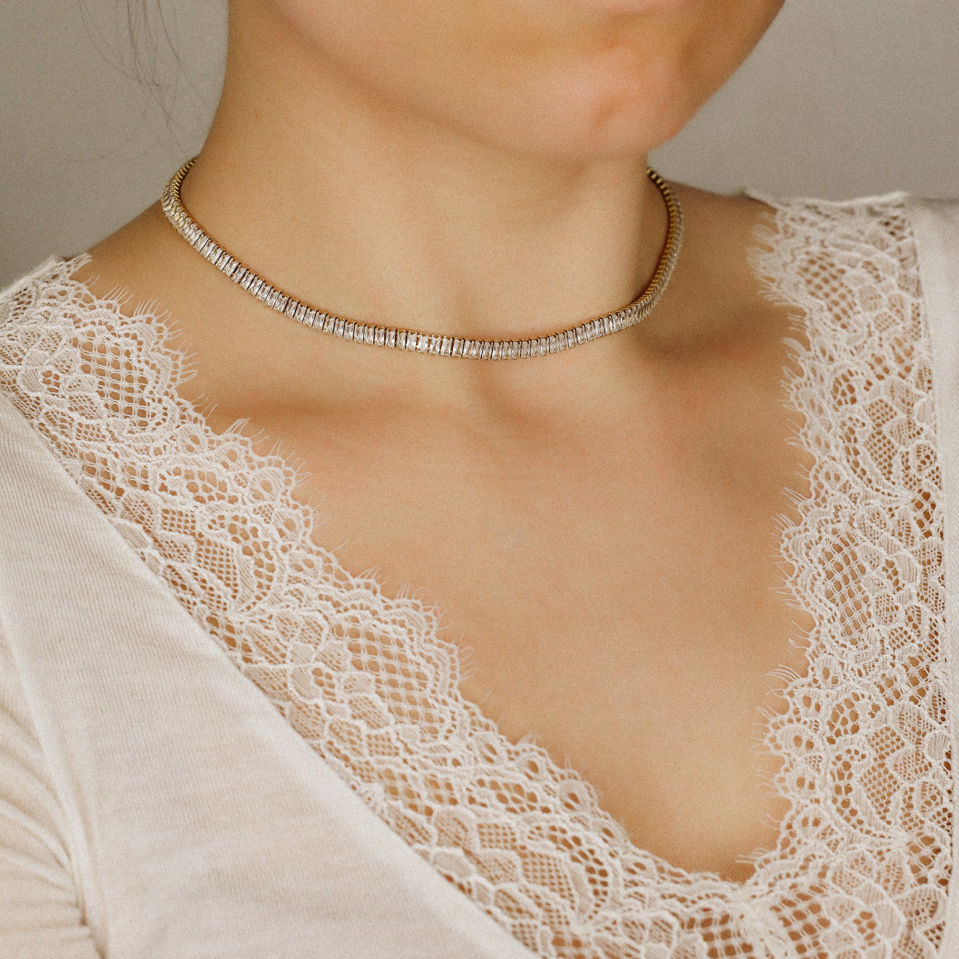 Tennis Baguette Necklace • Cubic Zirconia Choker • Diamond Tennis Necklace • Diamond Necklace Gift • Gold Diamond Chain • BYSDMJEWELS