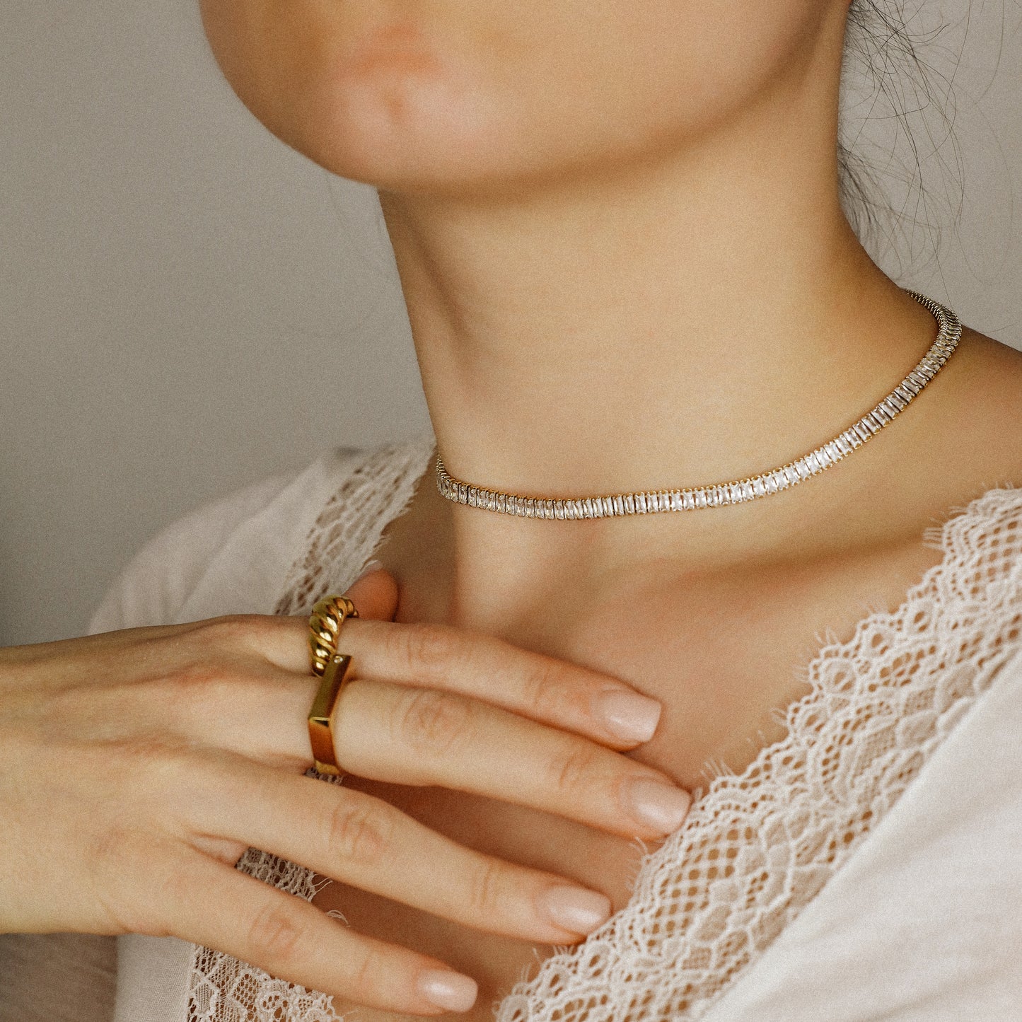 Tennis Baguette Necklace • Cubic Zirconia Choker • Diamond Tennis Necklace • Diamond Necklace Gift • Gold Diamond Chain • BYSDMJEWELS