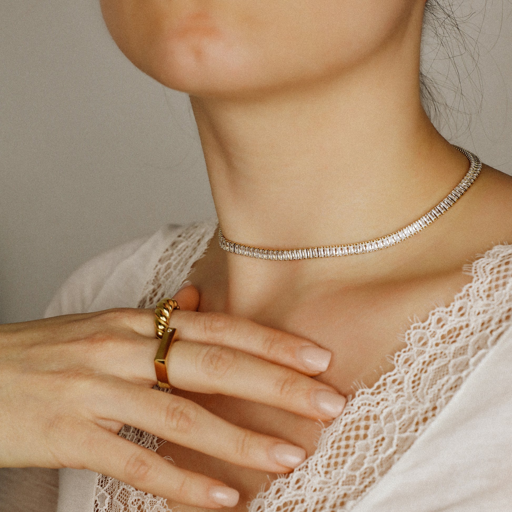 Tennis Baguette Necklace • Cubic Zirconia Choker • Diamond Tennis Necklace • Diamond Necklace Gift • Gold Diamond Chain • BYSDMJEWELS