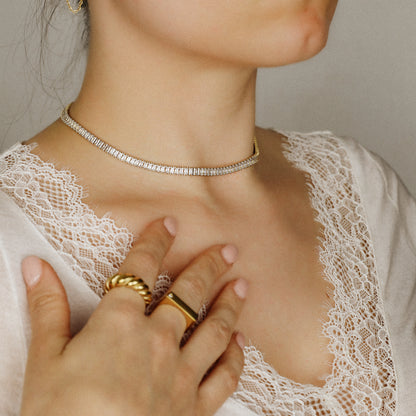 Tennis Baguette Necklace • Cubic Zirconia Choker • Diamond Tennis Necklace • Diamond Necklace Gift • Gold Diamond Chain • BYSDMJEWELS