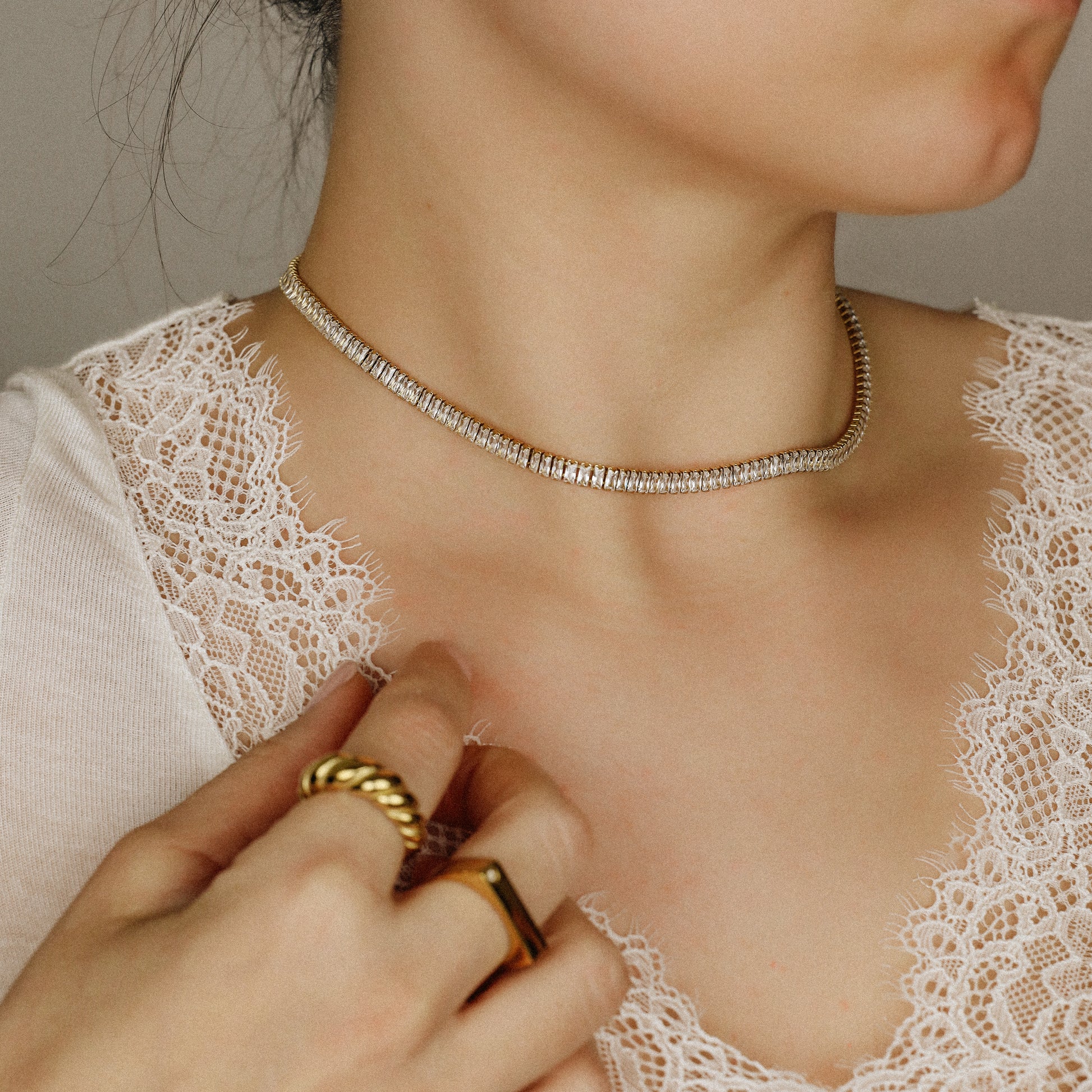 Tennis Baguette Necklace • Cubic Zirconia Choker • Diamond Tennis Necklace • Diamond Necklace Gift • Gold Diamond Chain • BYSDMJEWELS