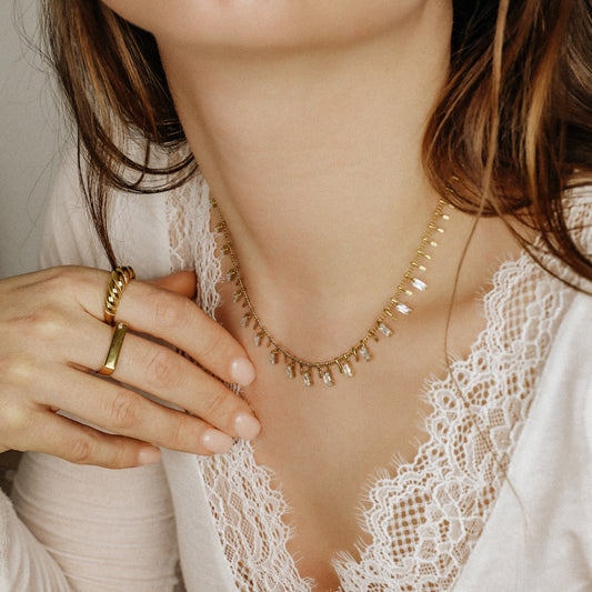 Baguette Diamond Station Necklace