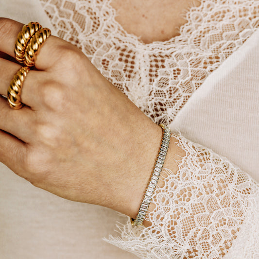 Gold Baguette Tennis Bracelet with Cubic Zirconia, Dainty Diamond Bracelet, BYSDMJEWELS