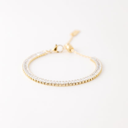 Gold Baguette Tennis Bracelet with Cubic Zirconia, Dainty Diamond Bracelet, BYSDMJEWELS