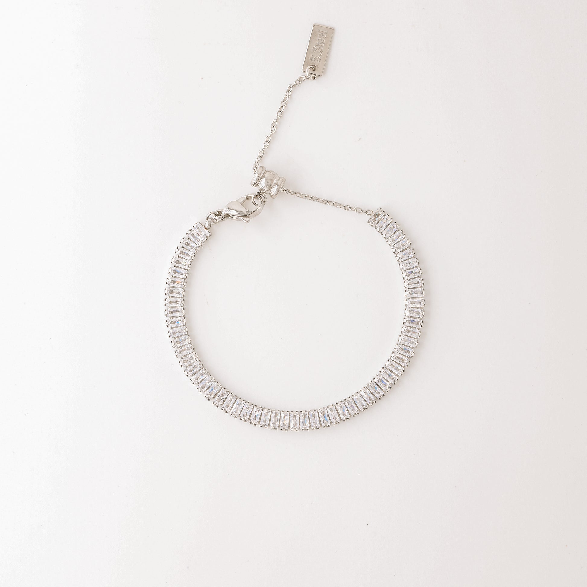 Gold Baguette Tennis Bracelet with Cubic Zirconia, Dainty Diamond Bracelet, BYSDMJEWELS