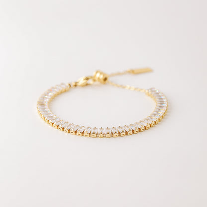 Dainty Gold Baguette Tennis Bracelet with Cubic Zirconia by BYSDMJEWELS