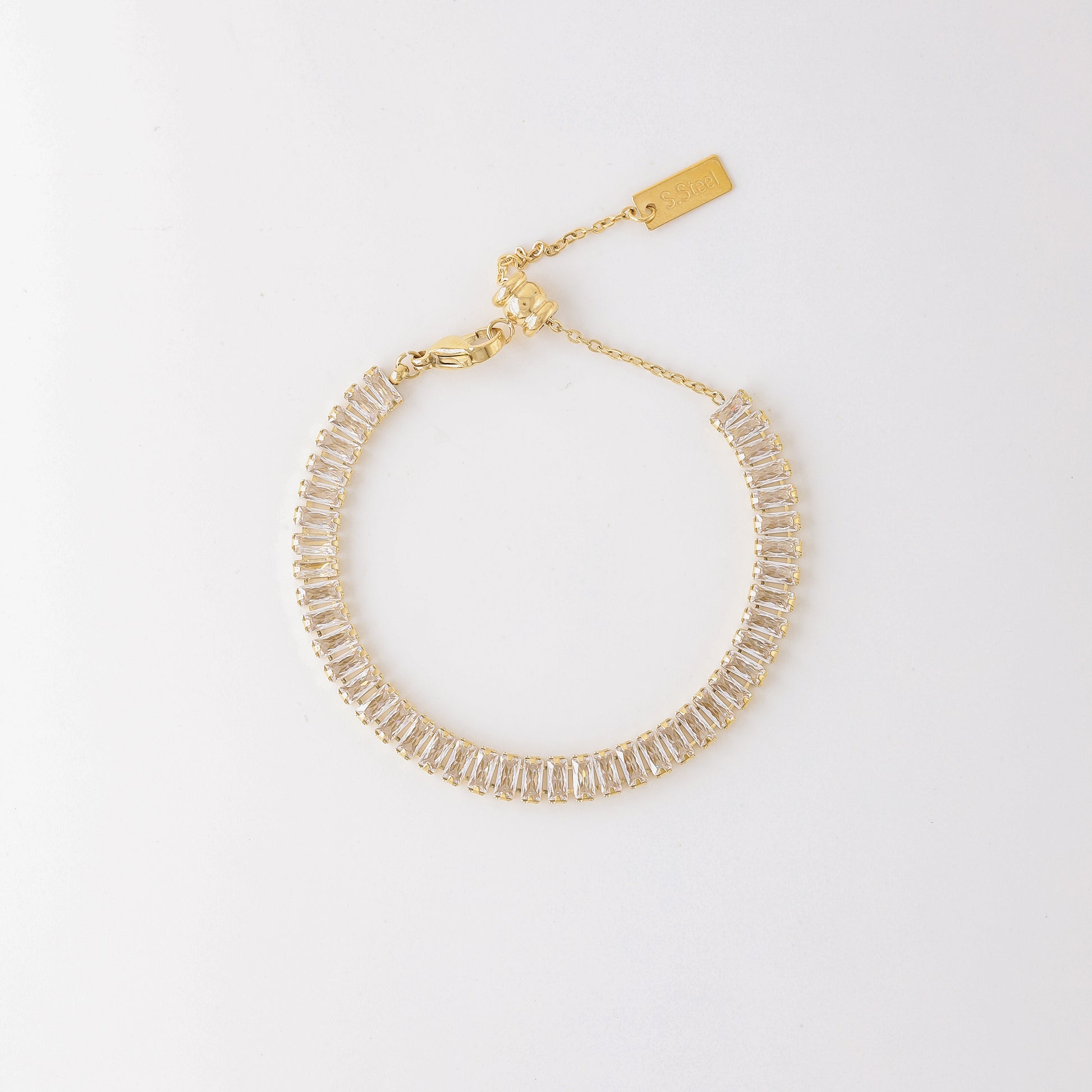 Dainty Gold Baguette Tennis Bracelet with Cubic Zirconia by BYSDMJEWELS