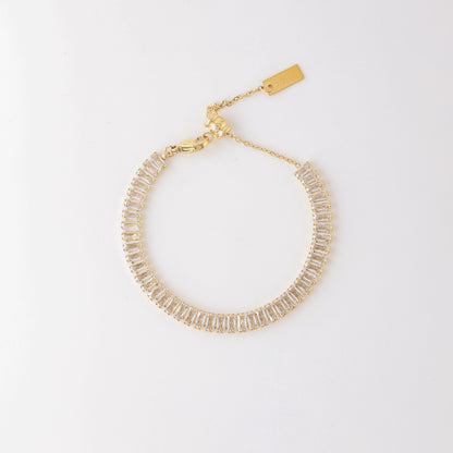 Dainty Gold Baguette Tennis Bracelet with Cubic Zirconia by BYSDMJEWELS