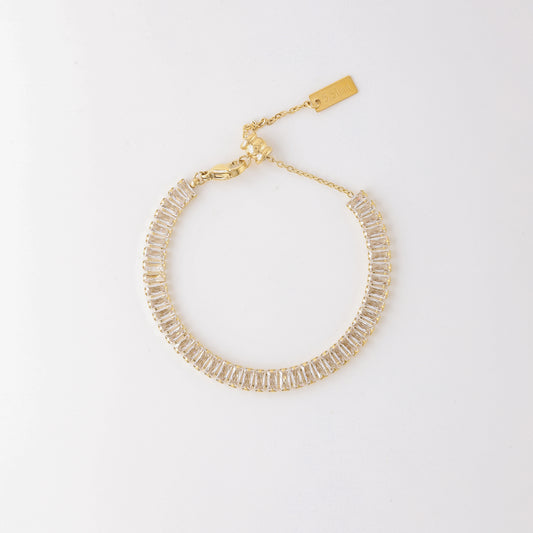 Dainty Gold Baguette Tennis Bracelet with Cubic Zirconia by BYSDMJEWELS