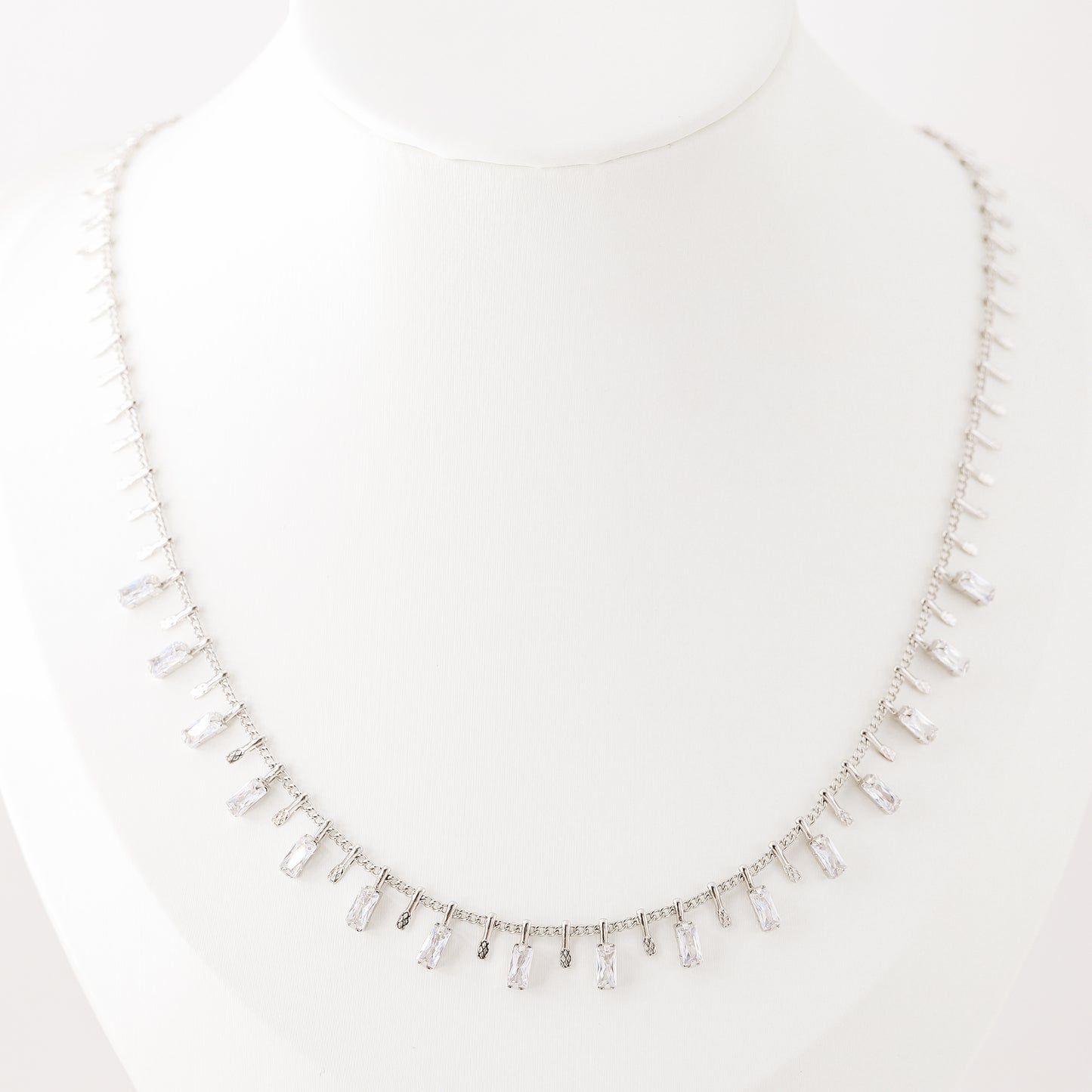 baguette diamond station necklace dainty crystal charm necklace layering pendant necklace mom gift bysdmjewels